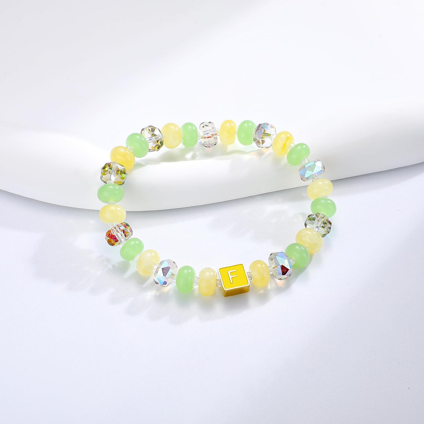 SLYAIH Colorful Beaded Initial Bracelets for Women Boho Crystal Beaded Elastic Stretch Bracelet A-Z Letter Bracelet Handmade Jewelry Gifts for Women