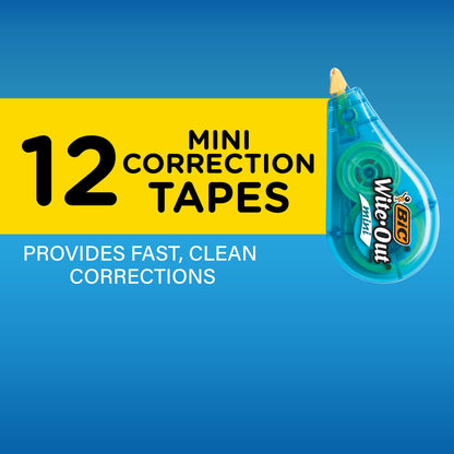 BIC Wite-Out Mini Correction Tape, White, No Dry Time, Long Lasting, 12-Count