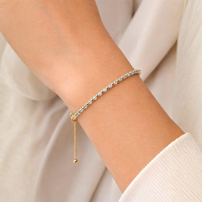 InfinityGemsArt Aquamarine Bracelets For Women March Birthstone Blue Beaded Stone Bolo Slider Chakra Healing Crystals Gemstones 14K Gold Plated Adjustable Chain, Dainty Lightweight Jewelry For Her
