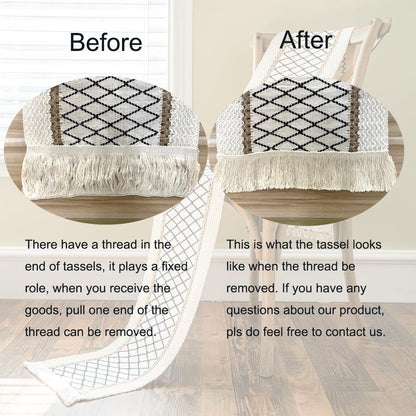 Table Runner, Boho Table Runner Cotton Linen Table Decorations, Farmhouse Table Runners with Tassels for Bohemian Wedding Bridal Shower Rustic Home Dining Table (Black/Grid/12x72)