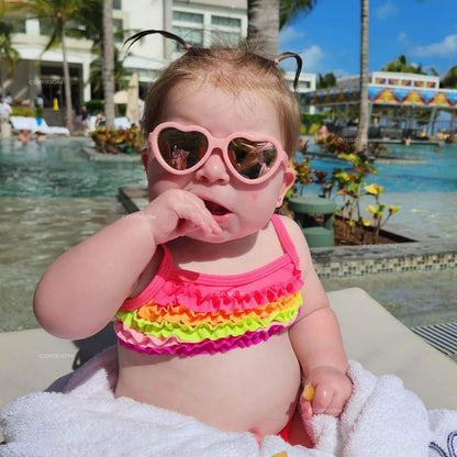 COASION Baby's First Sunglasses with Strap, 3 Pack Unbreakable Polarized Newborn Infant Heart Sunglasses for Ages 0-24 Months (White/Purple Mirror+Pink/Pink Mirror+Purple/Purple Mirror)