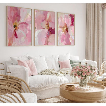 Abstract Floral Wall Art Pink Flower Canvas Pictures Modern Wall Decor Blush Pastel Pink Prints Peony Painting Minimalist Poster Botanical Artwork for Bedroom Living Room 12x16 Inch Unframed set of 3