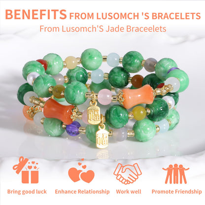Handmade Natural Jade Beaded Bracelet for Women & Men – Genuine Green/White Jade Gemstone Stretch Bracelet – Lucky Energy Healing Jewelry Gift for Peace, Prosperity & Protection ST-06