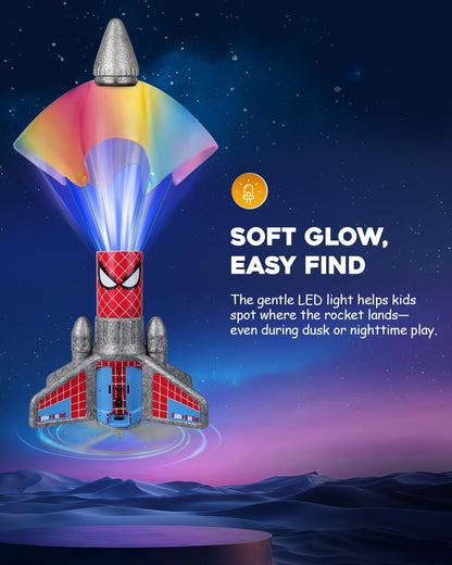 Fullware Rocket Launcher for Kids – 2nd Gen Upgraded Design, Electric Auto Launch, 200ft Flight with Safe Parachute, Outdoor Rocket Toy for Boys & Girls, Birthday Gift for Ages 6-13, Spider Pattern