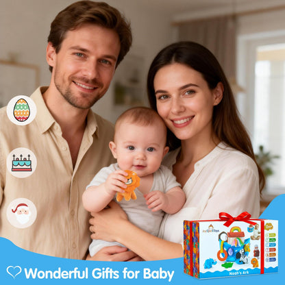 Baby Toys 6-12 Months - Noah's Ark Toy with Stuffed Animals, Baptism Gifts for Boys Girls, Montessori Toys for 6 Month Old Babies Sensory Tissue Box Toy for 1 Year Old
