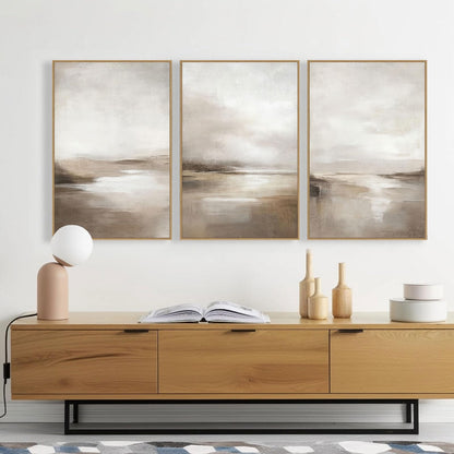 SAFERRYHOME Neutral Abstract Wall Art - Minimalist Framed Canvas Print Set, Landscape Shapes Abstract Illustrations Modern Nordic Calm Decor for Living Room, Bedroom, Bathroom - 3 Panels 24x36 Inch