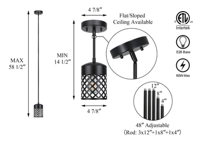 XiNBEi Lighting Black Pendant Lights Kitchen Island, Farmhouse Mini Pendant Light Metal Cage Adjustable Hanging Lighting for Kitchen Dining Room Bathroom XB-P328-MB