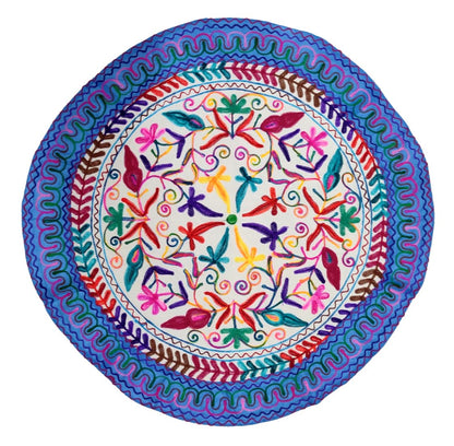 Purpledip Cotton Tapestry 'Floral Delight': Vintage Embroidery Table Cover Or Wall Hanging (11273)