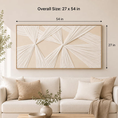Artists' Handicraft, Extra Large Luxury 3D Fabric Neutral Textured Wall Art, Minimalist Abstract Boho Modern Long Beige Painting Wall Decor for Living Room Bedroom Hallway Office, Horizontal, 54x27 Inces