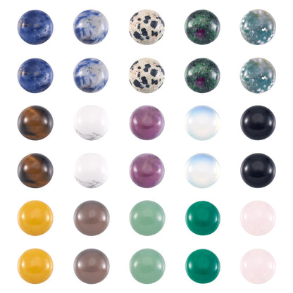Fashewelry 30pcs Mixed Natural Gemstone Cabochons 12mm Flat Round Crystal Stone Cab Covers Chakra Healing Stone Beads for Earring, Pendant, Bookmark Cabochon Setting Jewelry Making