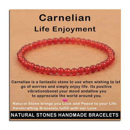 AD Beads Handmade Gemstone Stretch Elastic Bracelet Crystal Healing Reiki Nature's Beauty and Spiritual Essence Unisex (4mm, Carnelian (Life Enjoyment))