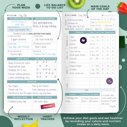 Clever Fox Wellness Planner - Weekly & Daily Health and Wellness Log, Food Journal & Meal Planner Diary for Calorie Counting, Notebook for Medical Condition Tracking – Pocket size (Forest Green)