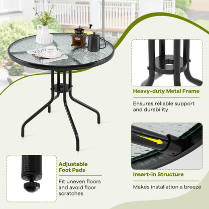 Giantex 31.5" Outdoor Bistro Table, Patio Round Dining Table w/Tempered Glass Tabletop & 2" Umbrella Hole, Heavy-Duty Metal Frame for Garden Yard Poolside Porch (31.5"x31.5"x28.5")