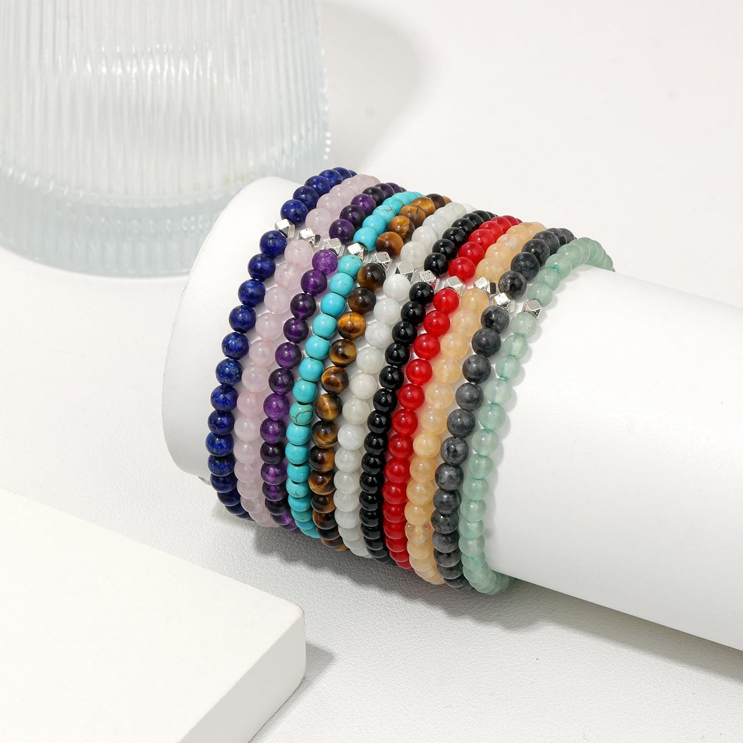 Raicegs 4MM Labradorite Beaded Bracelets Healing Crystal Bracelet for Women Men Natural Stone Handmade Stretch Bracelet Reiki Spiritual Jewelry