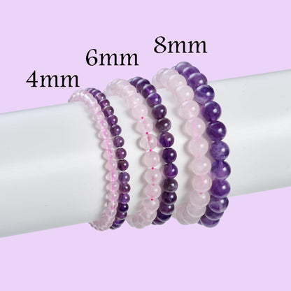 Bivei 2-Piece 8mm Beaded Bracelets for Women – Amethyst, Rose Quartz – Handmade Natural Crystal Stretch Elastic Jewelry for Meditation, Yoga, Protection Gifts