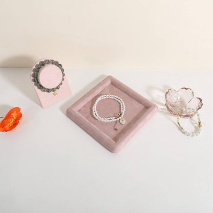 GemeShou Square velvet Jewerly display tray, Jewelry storage organizer plate, Empty Jewelry showcase tray for Necklace Bracelet Ring Earring display stand holder (Pink-Medium, 5.9 x 5.9 in)