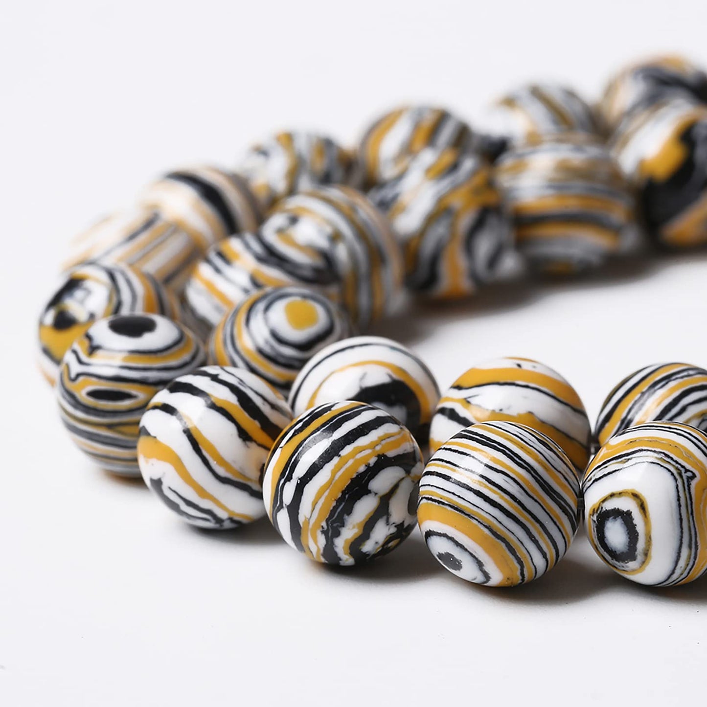 36pcs 10mm Natural Yellow Malachite Beads Round Loose Beads for Jewelry Making DIY Bracelets Necklace Crystal Energy Healing Power Stone (10mm, Yellow Black Malachite)
