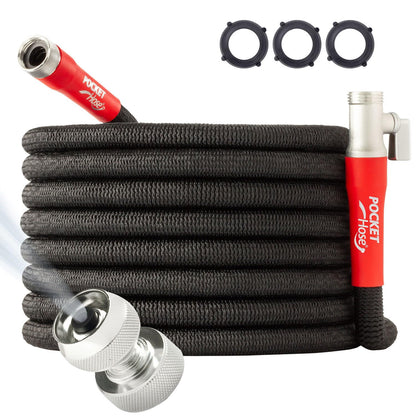 Pocket Hose 100 FT Silver Bullet 2.0 Expandable Garden Hose w/Turbo Shot Nozzle, AS SEEN ON TV, Lead-Free, Solid Aluminum Connectors, Easy On/Off Valve, Kink-Free, Leak-Proof