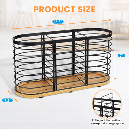 witarten Utensil holder for Kitchen Counter- Large Utensils Holder For Farmhouse Cooking 13.5" x 4.3" x 6.9" with Wooden Base Matte Black Cooking Utensil Holder Spatula Holder Utensil Caddy