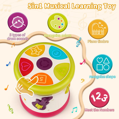 5 in 1 Baby Toy 0-6 Months Musical Early Learning Toy Drum for 1 Year Old with Light Toddler Sensory Toy for 1 2 Year Old Boy Girl Gifts