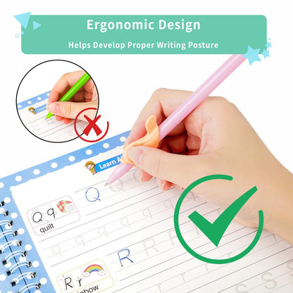 Reusable Grooved Handwriting Practice Workbooks for Kids Ages 3-8 – Magic Disappearing Ink & 3D Groove – Preschool Kindergarten Children Writing Books with Pen Grips
