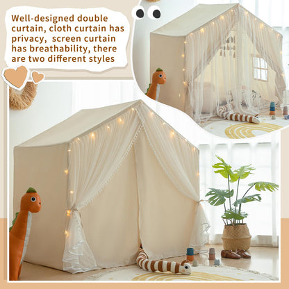 Kids Play Tent with Padded Mat, Kids Tents Indoor Playhouse for Toddler, Large Princess Castle Pompoms Play House Tent for Girl Bed Tents Toys for Boys Girl Birthday House Gift