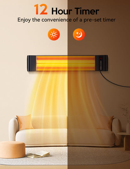VAGKRI Outdoor Heaters, 1s Heating 1500W Infrared Patio Heater with Remote, 3 Heat Settings, 12H Timer, IP65 Waterproof, Wall Mount/Tripod Stand Electric Heater for Patio, Garage, Garden & Indoor Use