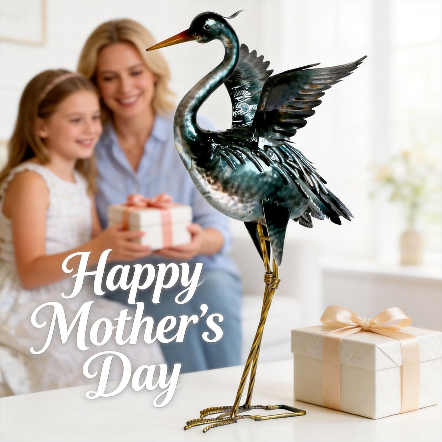 chisheen Crane Garden Statue Sculpture, Metal Heron Outdoor Decor, Yard Art Bird Decoy for Backyard Pond Patio Porch Lawn Decorations