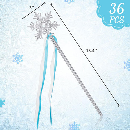 Gejoy Winter Snowflake Wand Silver Snowflake Magic Wand Winter Flake Theme Winter Wand Princess(12 Pcs)