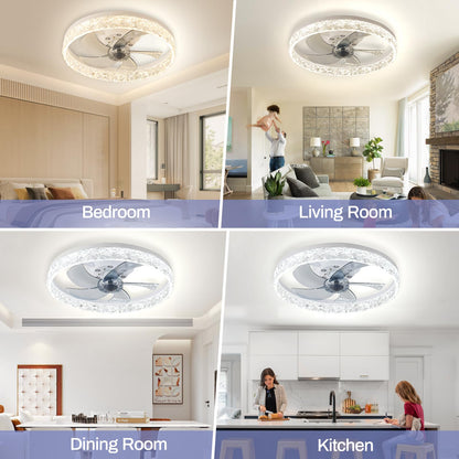 Cainjiazh 20" Modern Low Profile Ceiling Fan with Light Bedroom LED Ceiling Fan with Remote Control, Bladeless Flush Mount White Fan Lights Ceiling Fixtures for Living Room 3000K-6500K Fan Light