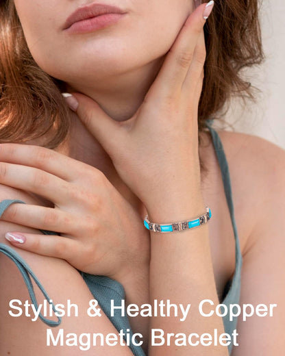 EnerCoppeX Copper Magnetic Bracelet for Women - Turquoize Detox Jewelry with 3500 Gauss Magnet (F)