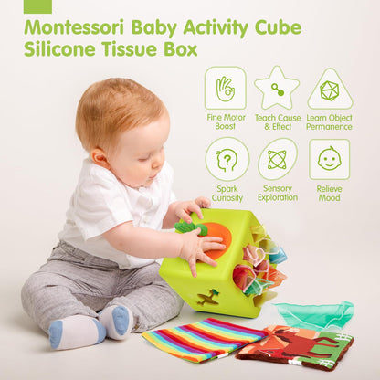 hahaland Baby Books 0-6 Months, Tummy Time Sensory Baby Toys and Baby Tissue Box Toy - Silicone Baby Toys 6-12 Months, Baby Shower Birthday Gifts for Boys Girl