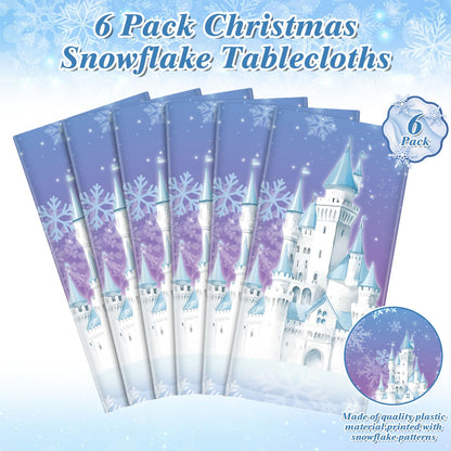 NatNarr 6 Pack Frozen Tablecloth, 54 x 108 Inch Snowflake Plastic Tablecloths Blue and Purple Snowflakes Table Cover, Winter Wonderland Table Cloth for Holiday Frozen Birthday Party Supplies