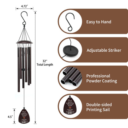 Cardinal Memorial Wind Chimes for Loss of Father, 32" Large Sympathy Windchimes for Outside Deep Tone, Best Bereavement Remembrance Memory Funeral Gifts for Loss of Dad
