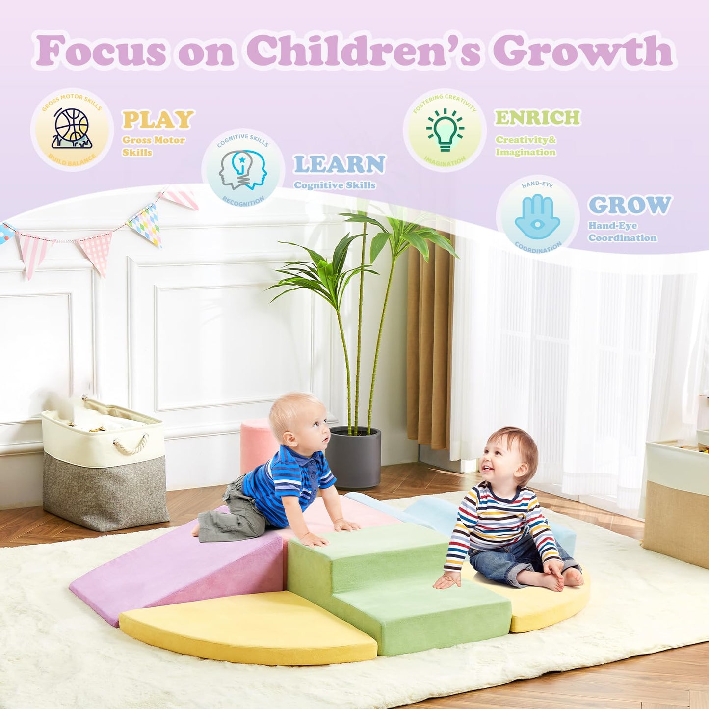 QUCHI Climbing Toys for Toddlers, Toddler Climbing Toys Indoor, 7-Piece Soft Foam Climbing Blocks Set, Toddler Playtime Corner Climber Indoor Foam Play Gym for Climbing Crawling and Sliding