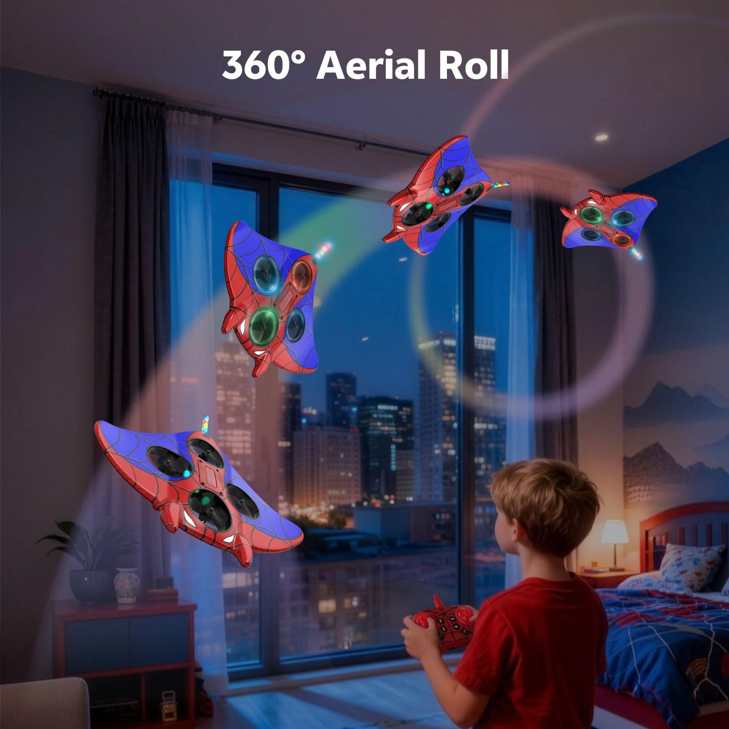 RC Plane Spider Toys for Kids, 2.4Hz 3.5CH Foam Remote Control Airplane with Altitude Hold, One Button Takeoff/Landing, 360° Stunt Flips, LED Lights, Ideal Gift for Kids, Boys & Girls Beginners