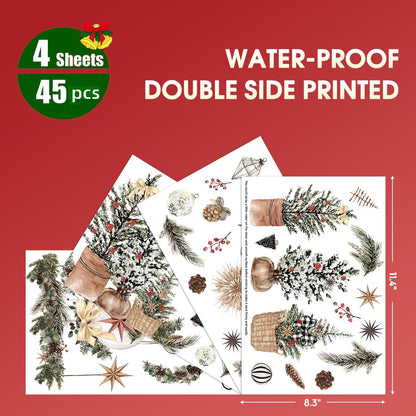 Horaldaily 45 PCS Christmas Window Cling Sticker, Brown Xmas Trees Ball Ornaments for Home Party Supplies Shop Window Glass Display Decoration