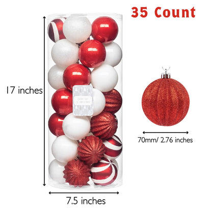 Every Day is Christmas Ornaments, Shatterproof Christmas Tree Ornament Set, Christmas Balls Decoration 35 Count (2.75"/70mm, Red White)