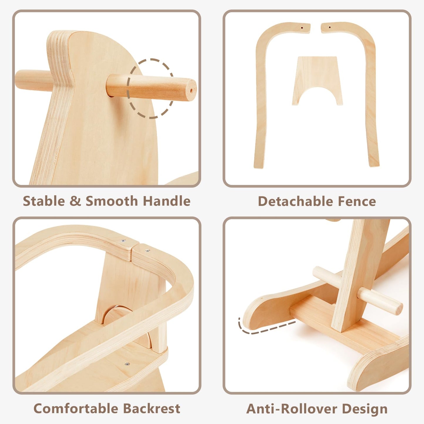 labebe - Wooden Rocking Horse, Baby Wooden Ride On Toys for 12M+, Classic Rocker Toy with Removable Fence, Toddler Riding Toy Indoor/Outdoor, Nursery Birthday Gift (Natural)
