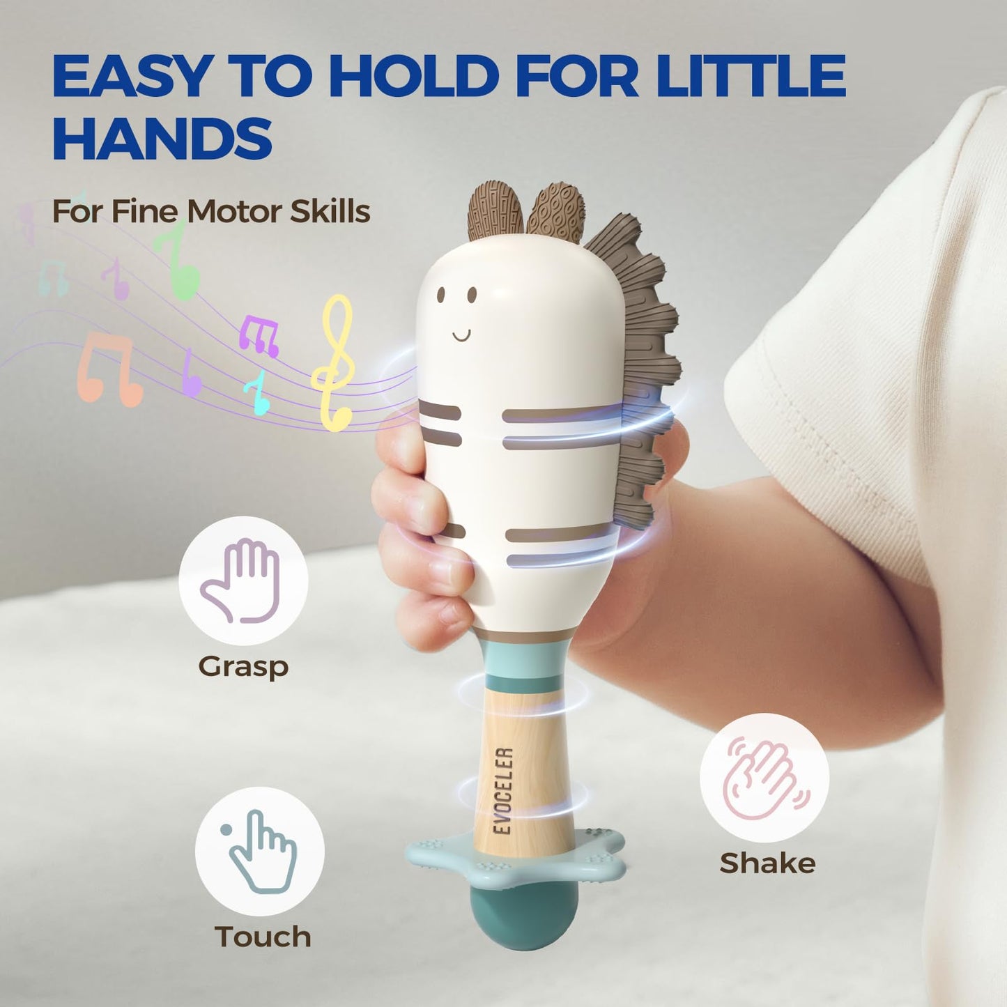Evoceler Baby Rattles, 2 Pac Dinosaur Rattles & Shaker Toys with Teether, Baby Maracas Sensory Toys for 0+M Babies, Soft Silicone BPA Free, Perfect Size for Grasp, Ideal Baby Boy Girl Toy Gift