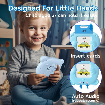 KILOGOGRAPH Bilingual English Flash Cards - French Talking Flash Cards, 510 Sight Words 31 Themes, Pocket Speech for Toddlers 3-12, Autism Sensory Toys, Preschool Learning Activities (French, Blue)