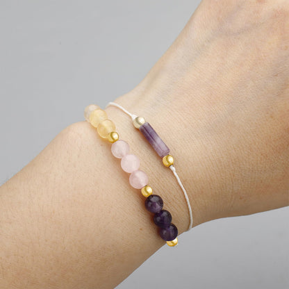MORIANCE Amethyst, Citrine, Rose Quartz Crystal Bracelets - Spiritual Anxiety Relief & Protection Healing Bracelet for Women & Men