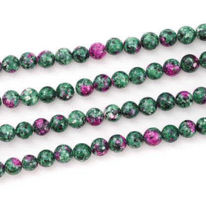 8mm 45pcs DIY Natural Ruby Zoisite Stone Beads Round Healing Crystal Gemstone Loose Beads for Jewelry Making Handmade Bracelet Necklace