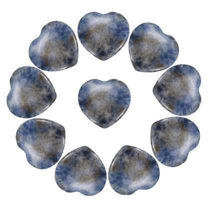 PATIKIL 10Pcs Natural Heart Shaped Crystal Stone, 0.8" Polished Love Gemstone Crystal, Pocket Rock Engraved Worry Stones for Women Valentines Gift Meditation 0.24" Thick, Blue Spot Jasper