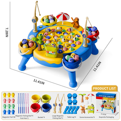 ORANGE OCEAN 70 PCS Magnetic Fishing Game Toddlers 3-5, Board Games for Kids 4-6, Fishing Toys with 360° Rotation & Sound, for Boys Girl