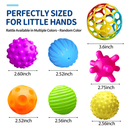 ROHSCE Baby Blocks 6-12 Months & Sensory Balls Bundle, 34 PCS Soft Stacking Blocks and 7 PCS Textured Rattle Teething Toys, Kids Building Toys for Toddlers 1-3, Montessori Gift for Boys & Girls