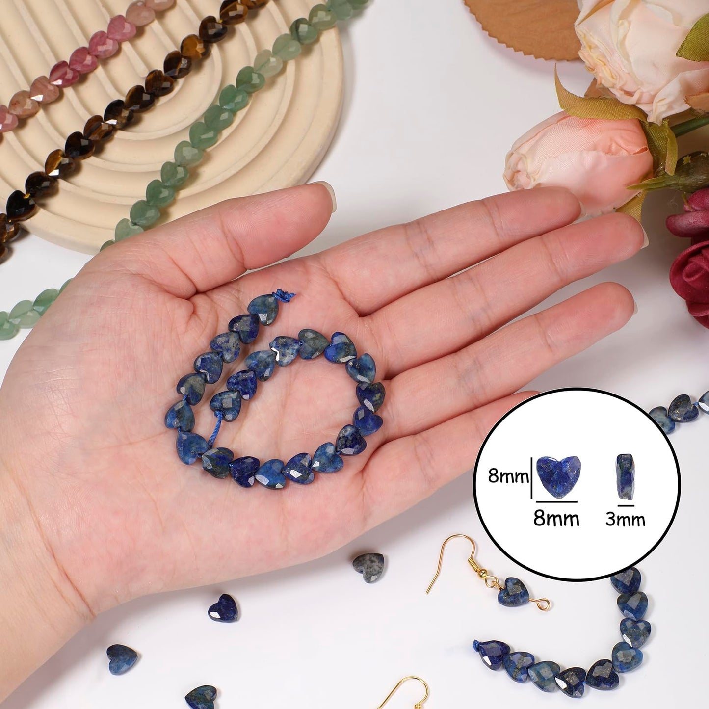 Nitopupu 22pcs Faceted Heart Stone Beads Natural African Turquoise Bead 8mm Crystals and Healing Stones for Jewelry Making Supplies,Friendship Bracelet Kit,Love Gifts