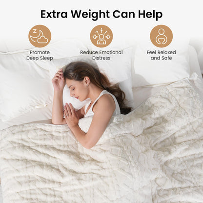 Drewin Weighted Blanket 15lbs Queen Size, Soft and Thick Jacquard Sherpa Heavy Blanket for Calming and Relax, Dual Sided Ultra Soft Fuzzy Throw Blanket with Ceramic Beads, 60 x 80 inches, Cream White