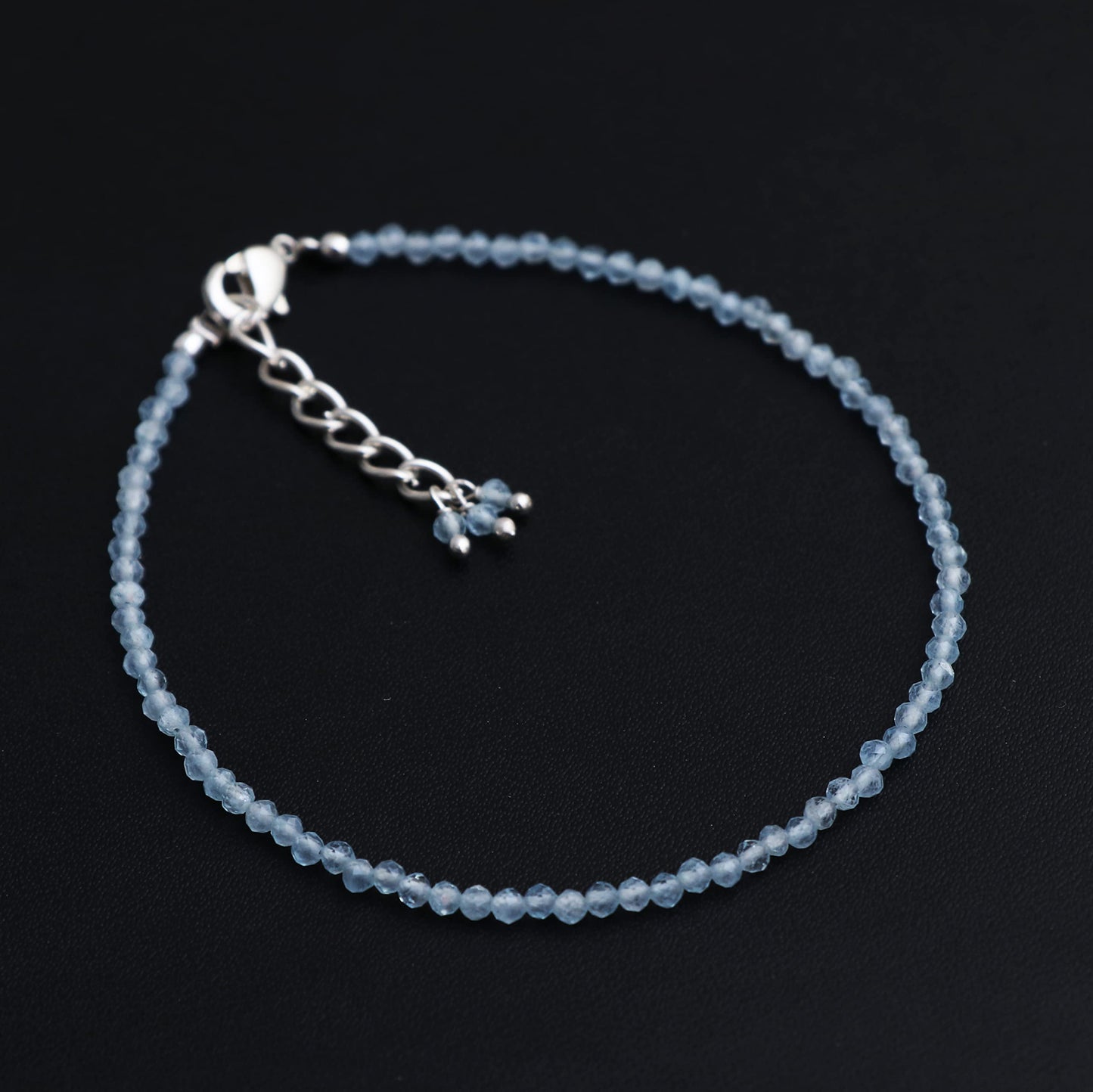 Gempires Aquamarine Bracelet for Women | Dainty Handmade Gemstone Beads 2.5 mm | Minimalist Stacking Bracelet | Lightweight Everyday Jewelry | March Birthstone Gift