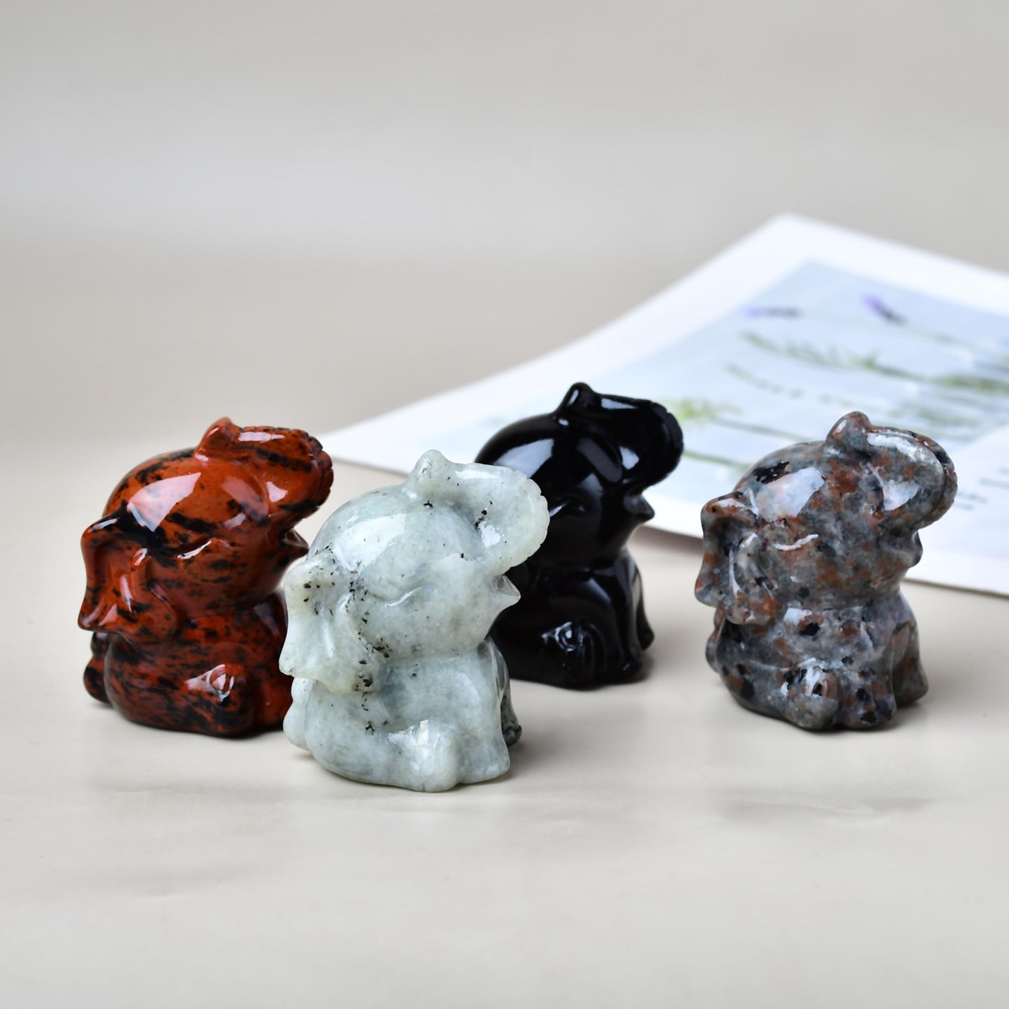 DZJXBZhu Moonstone Elephant Crystal Statue 2.0” Healing Crystal Meditation Pocket Figurine Statue Natural Gemston Hand Carved Polished Home Room Office Desk Decoration Gift Collect